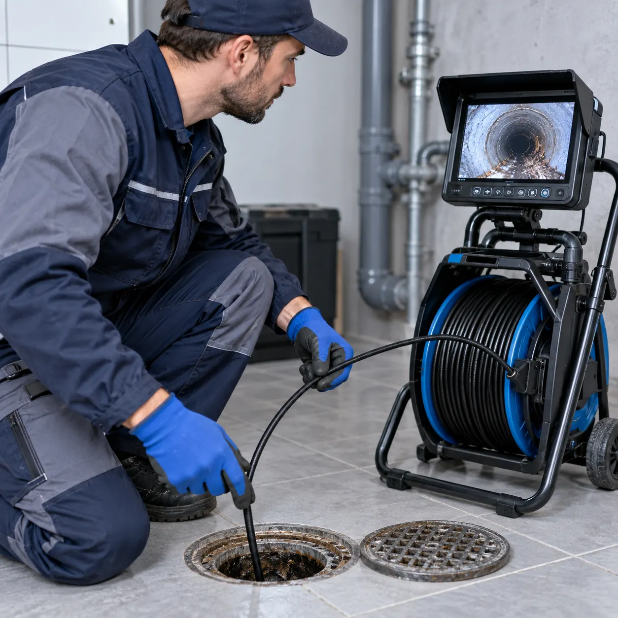 Inspection caméra d'une canalisation pour localiser un bouchon à Saint-Pierre-du-Perray