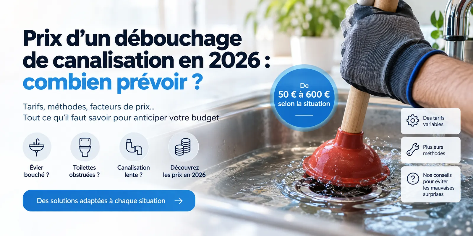 Débouchage d'un évier de cuisine à la ventouse : tarifs indicatifs d'un débouchage de canalisation en 2026